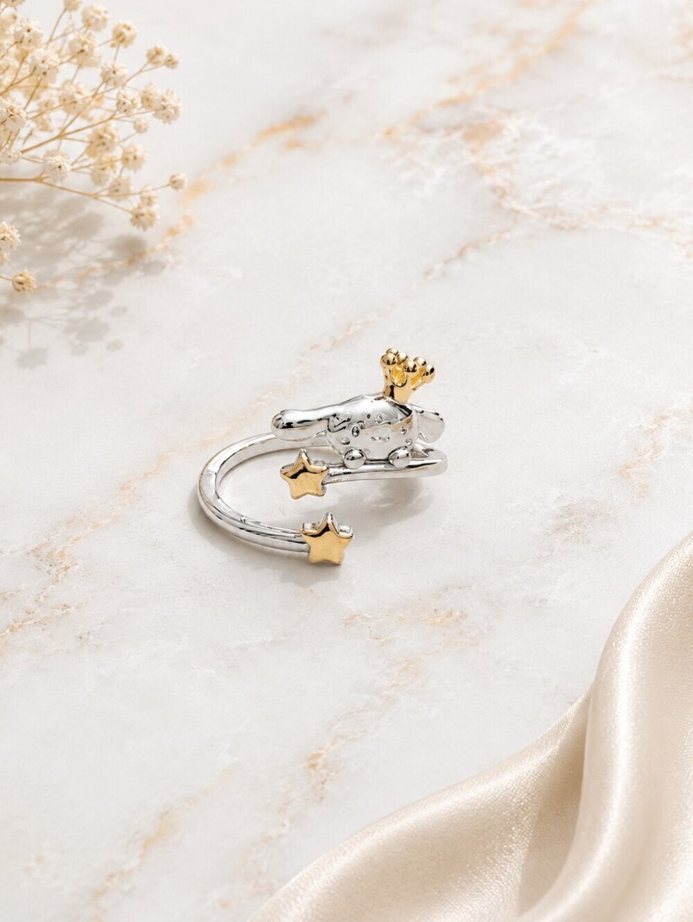 Sanrio Cinnamoroll S925 Sterling Silver Adjustable Ring Kawaii Anime Jewelry